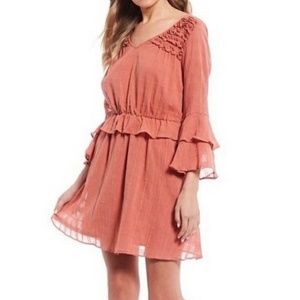 Chelsea & Violet V-Neck Ruffle Dark Rose Boho Dress